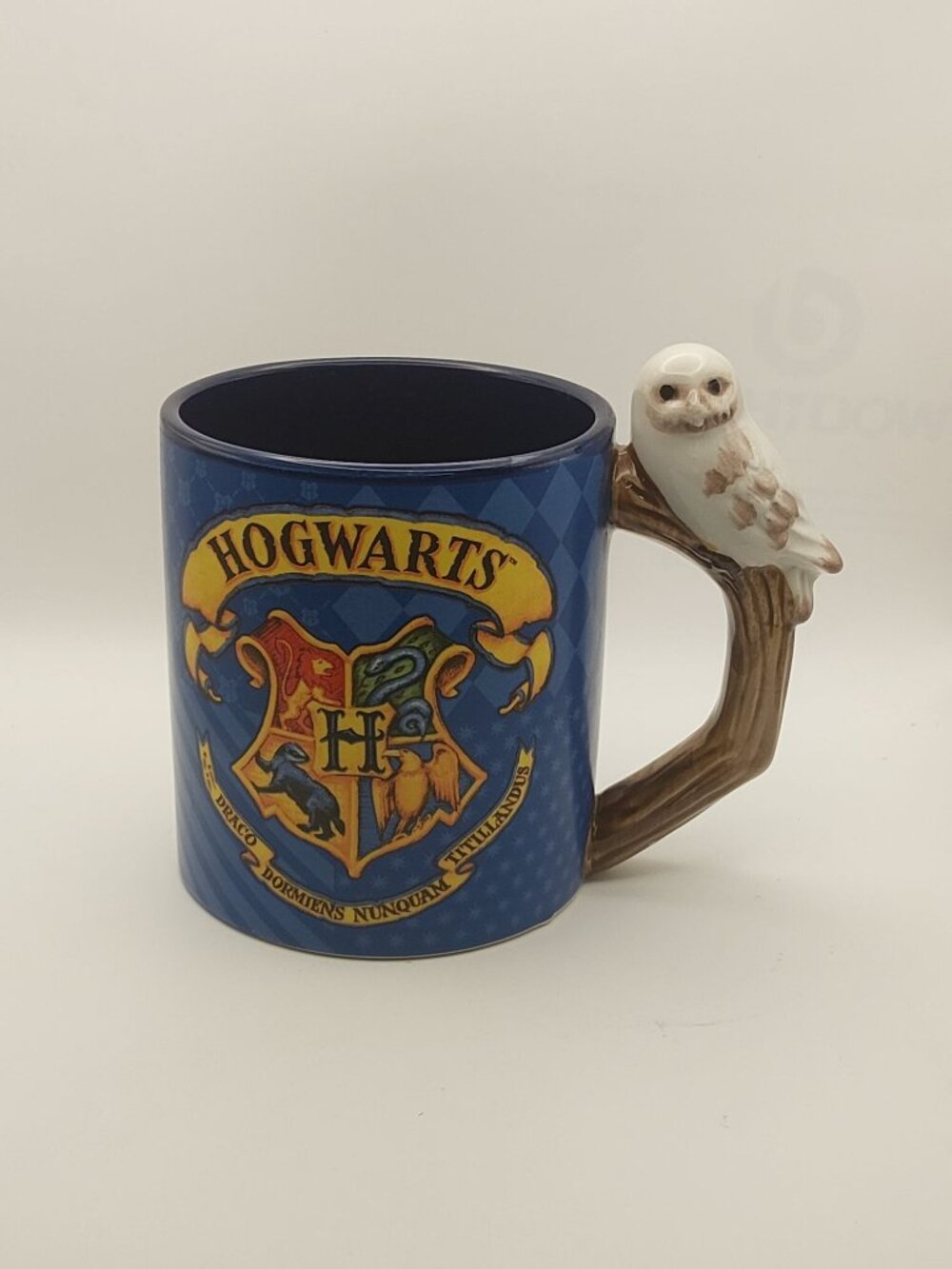 Harry Potter Hogwarts Owl Handle Mug Hedwig 20 oz Warner Bros Blue Crest Ceramic